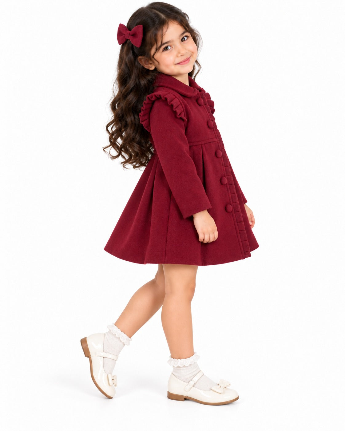Burgundy girl's coat with matching hair bow