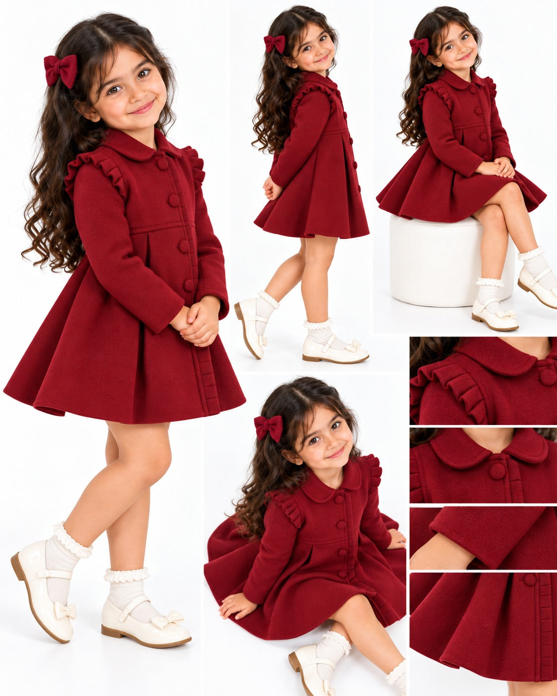 Burgundy girl's coat with matching hair bow