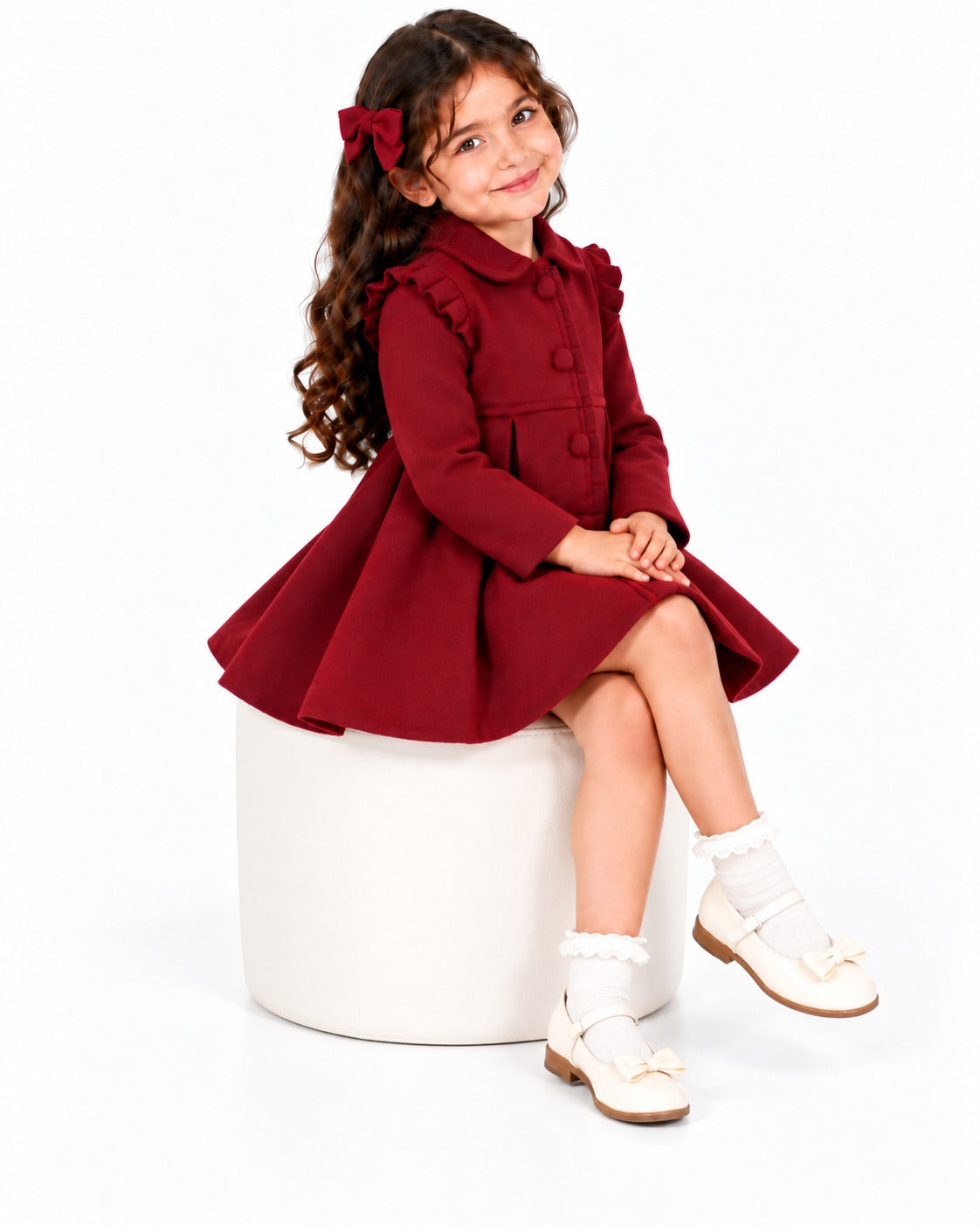 Burgundy girl's coat with matching hair bow