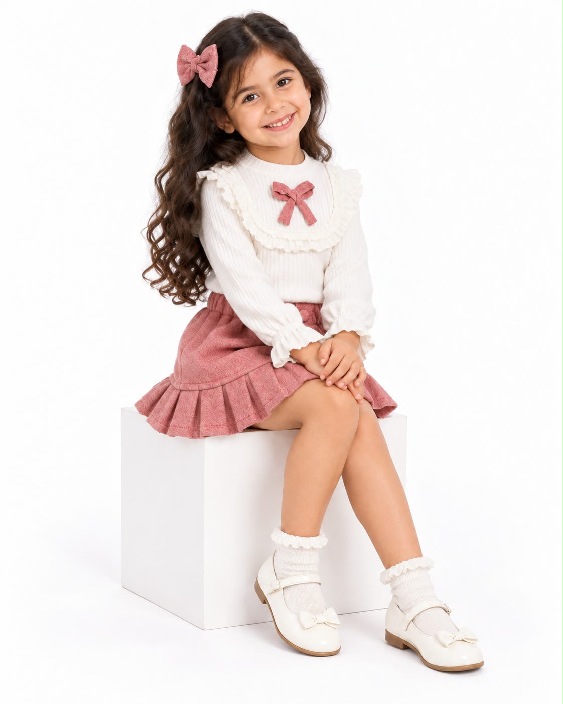 Pink Wool-Blend Skirt Set