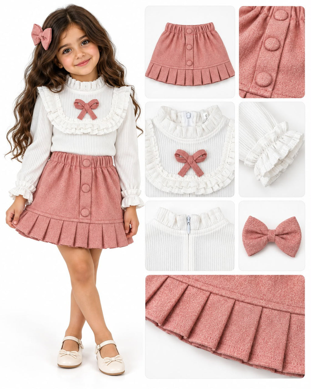 Pink Wool-Blend Skirt Set