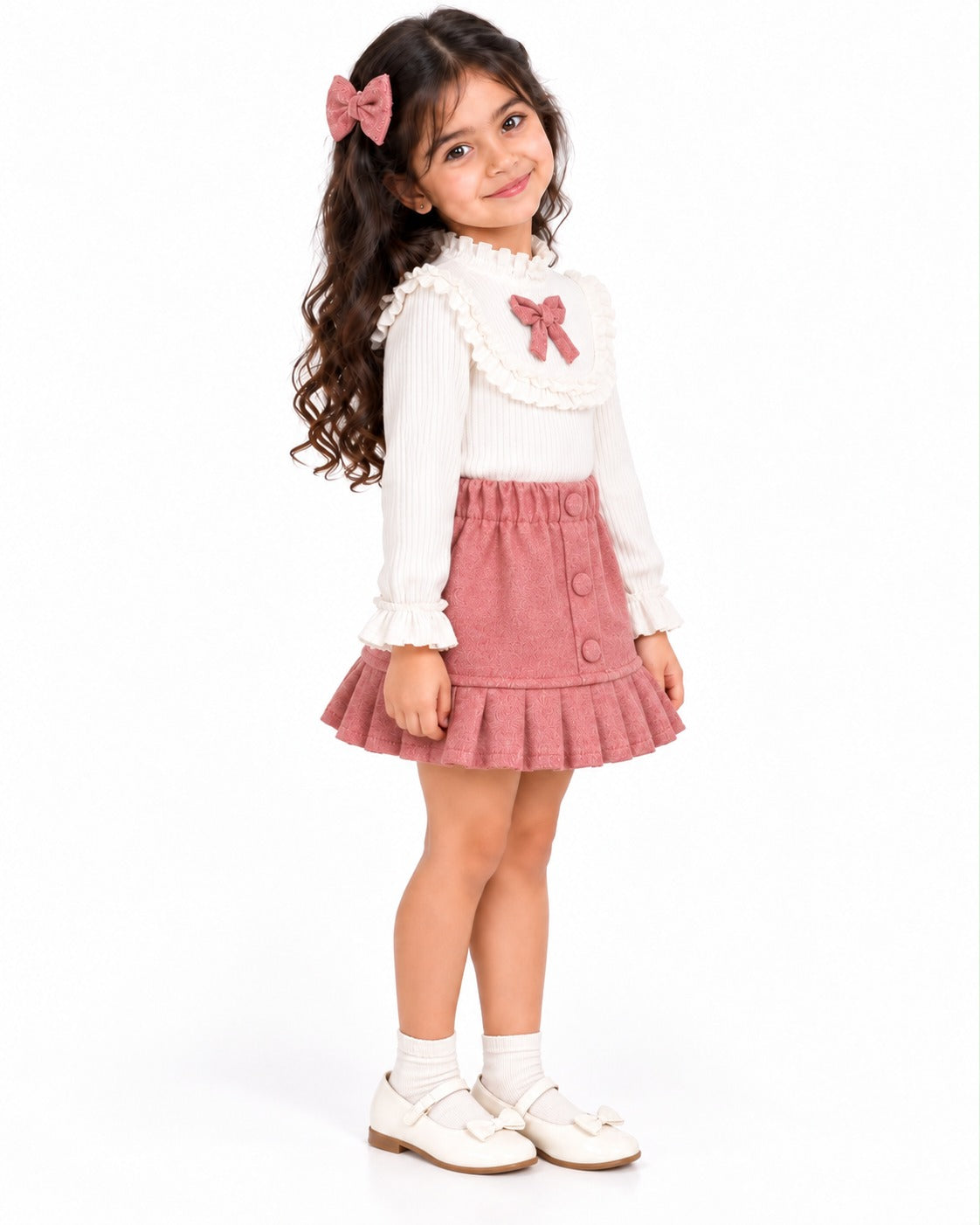 Pink Wool-Blend Skirt Set