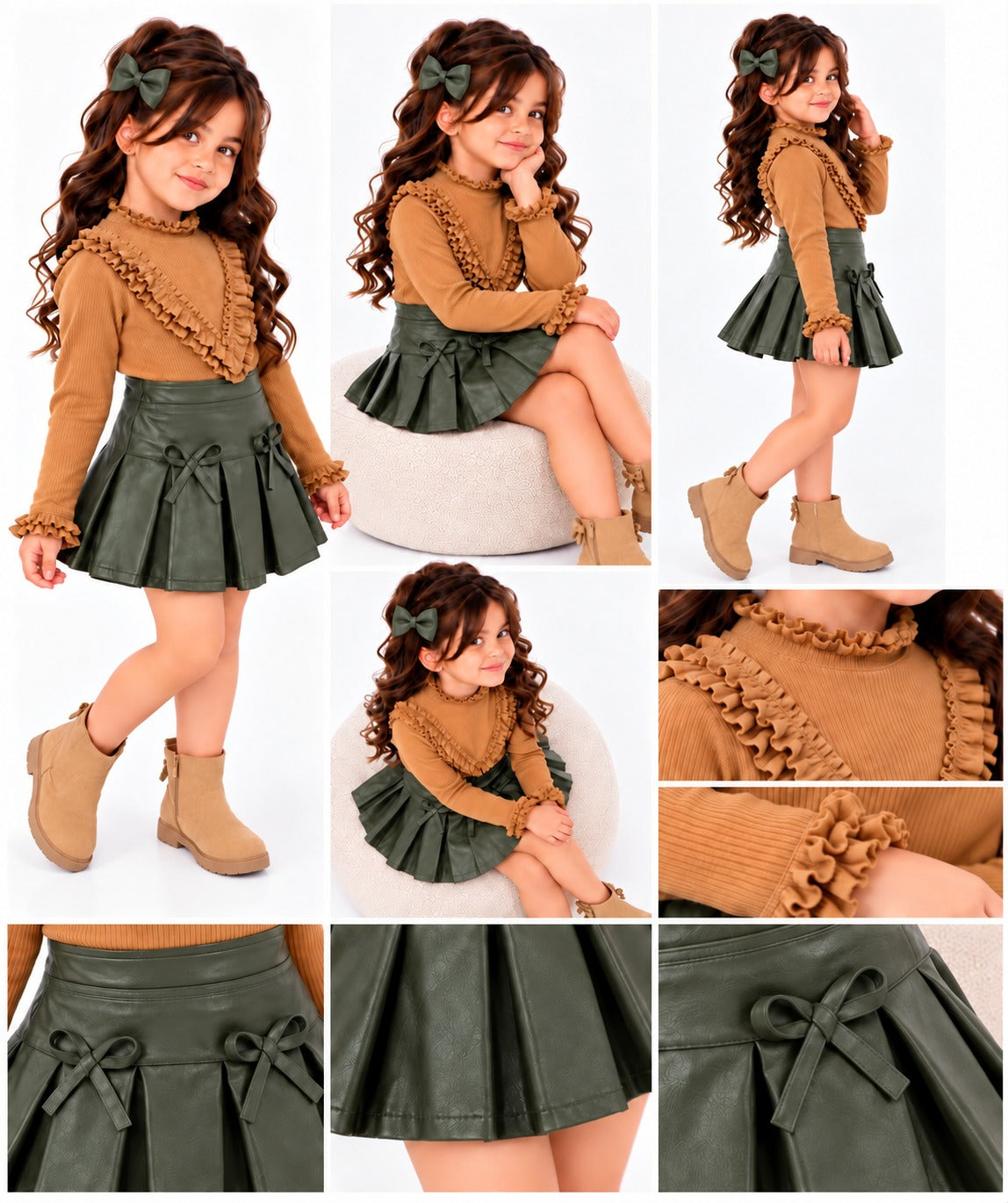 Olive Leather Skirt Set