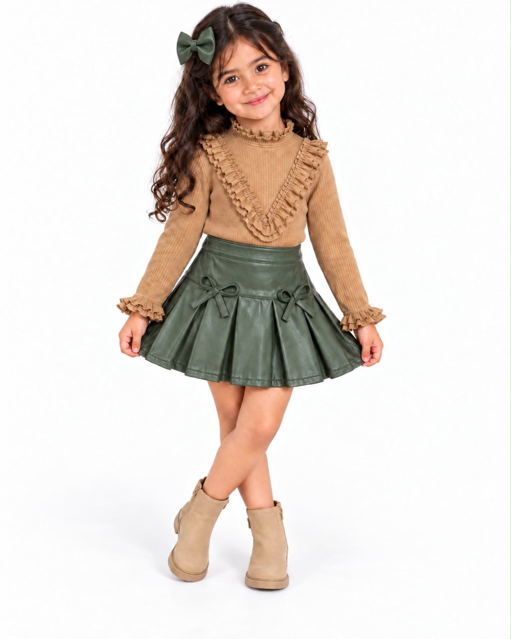 Olive Leather Skirt Set