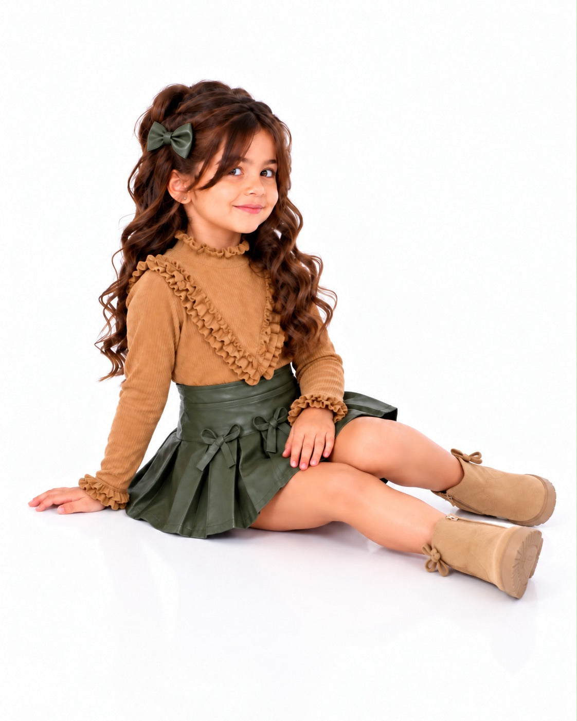 Olive Leather Skirt Set