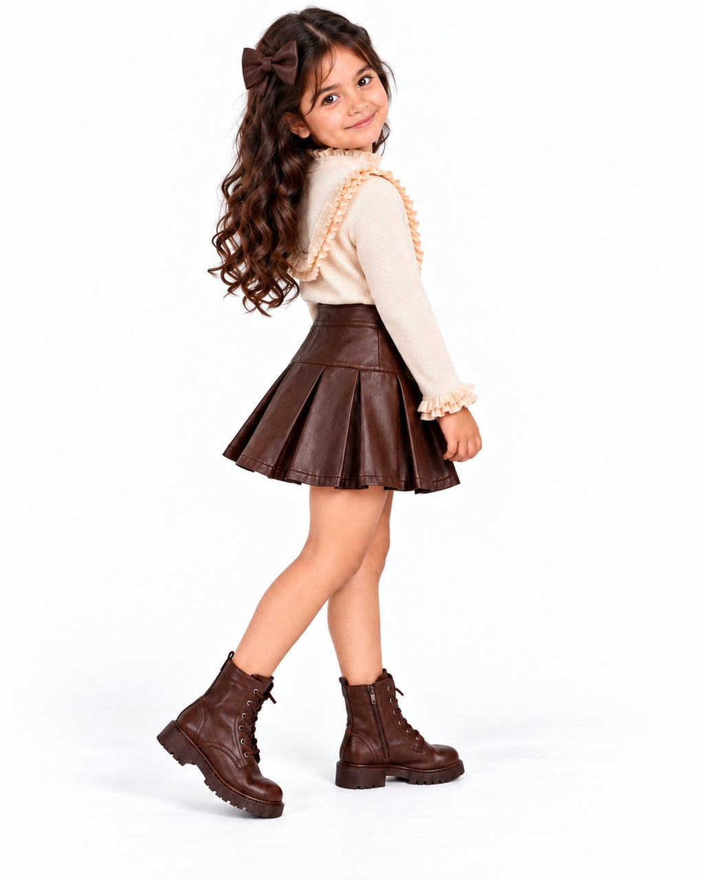 Brown Leather Skirt Set