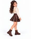 Brown Leather Skirt Set