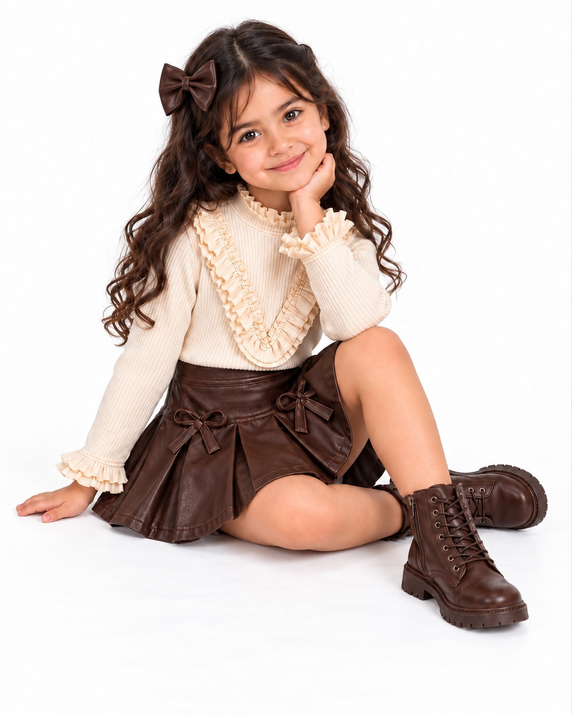 Brown Leather Skirt Set