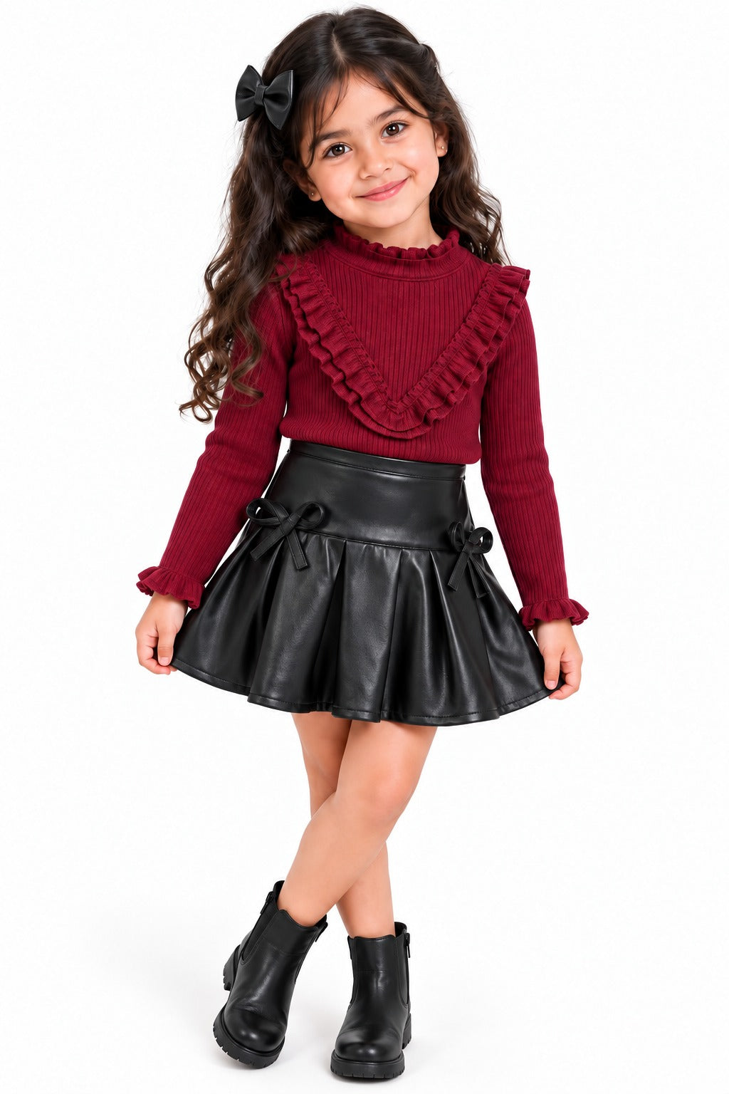Burgundy Leather Skirt Set