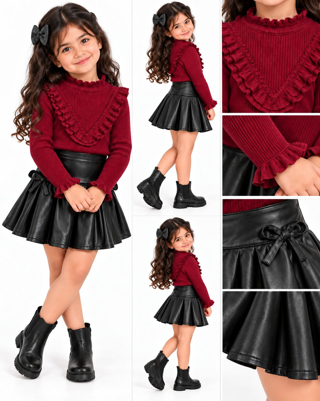 Burgundy Leather Skirt Set