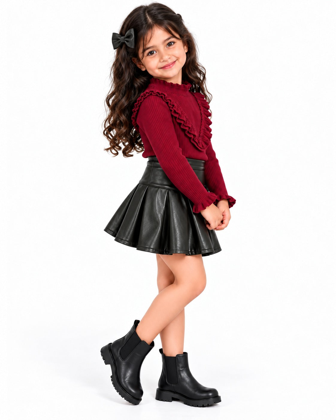 Burgundy Leather Skirt Set
