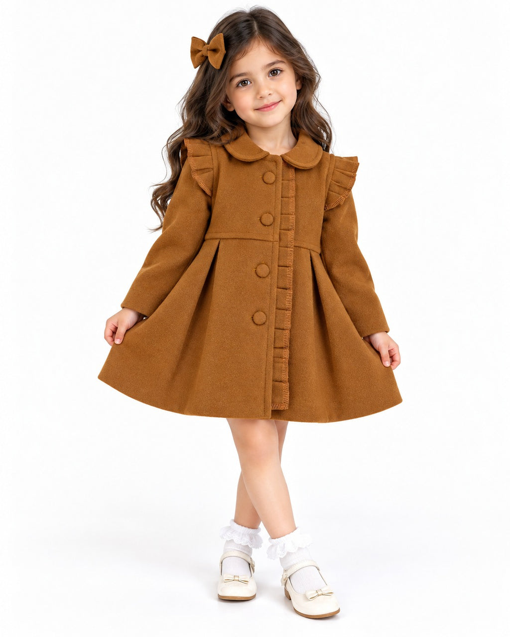 Havana girl's coat with matching hair bow