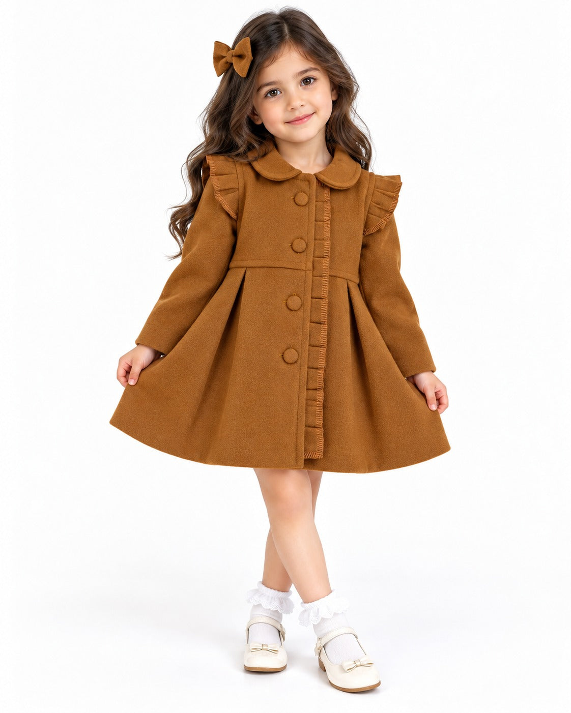 Havana girl's coat with matching hair bow