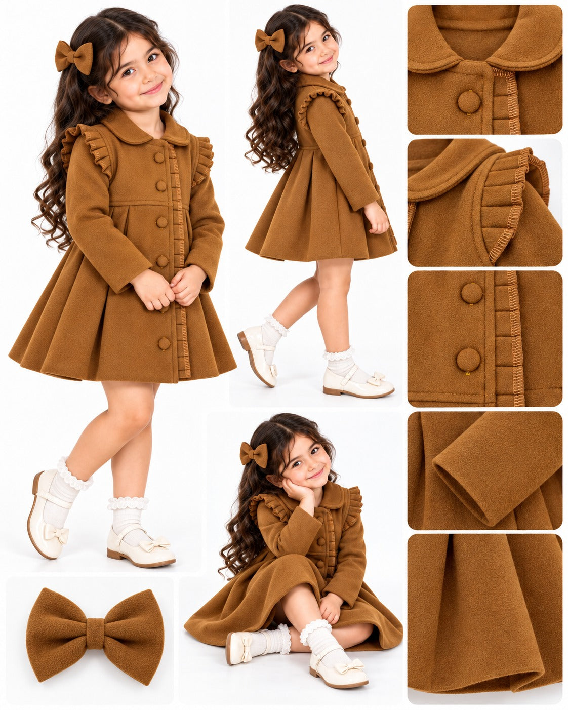 Havana girl's coat with matching hair bow
