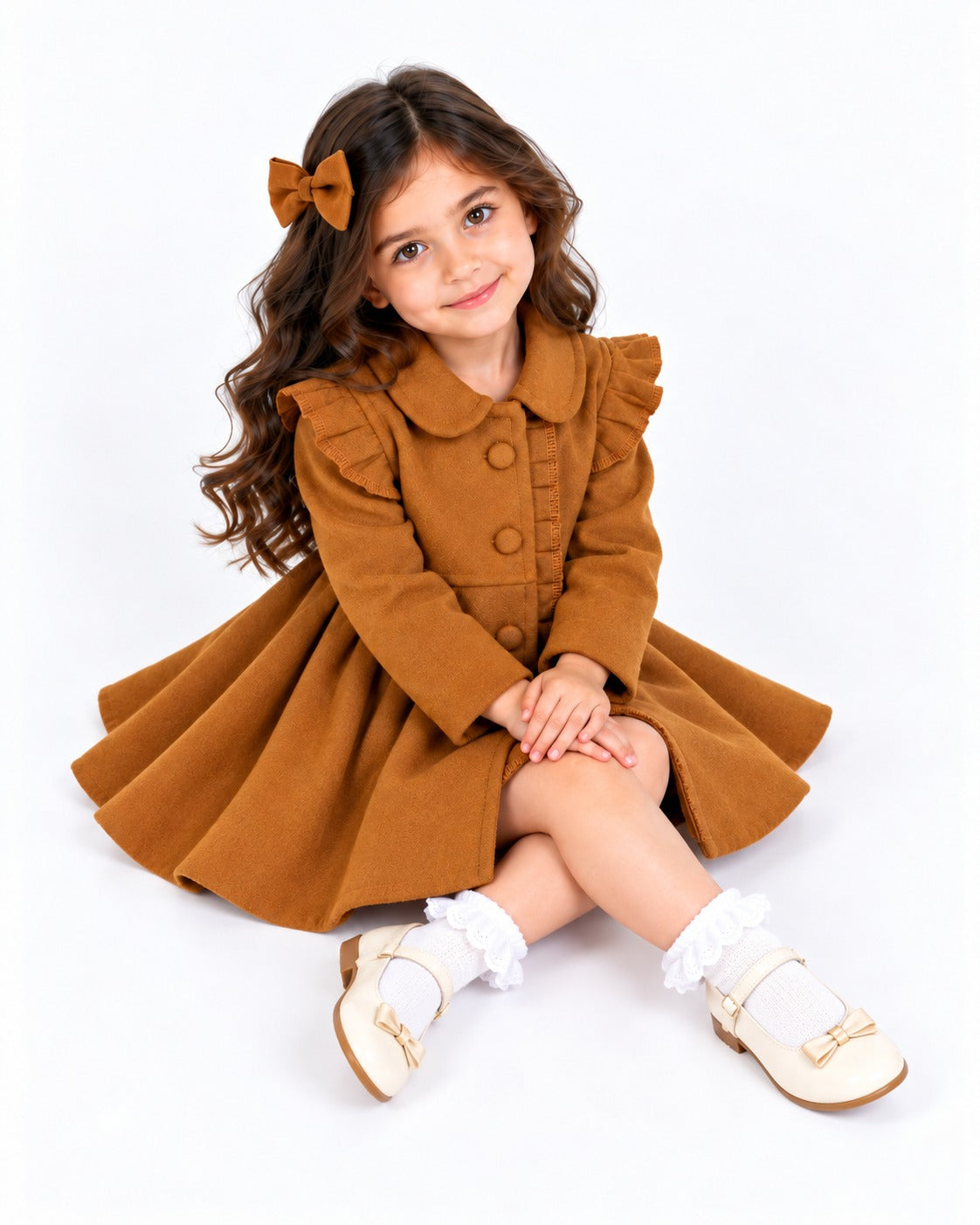 Havana girl's coat with matching hair bow