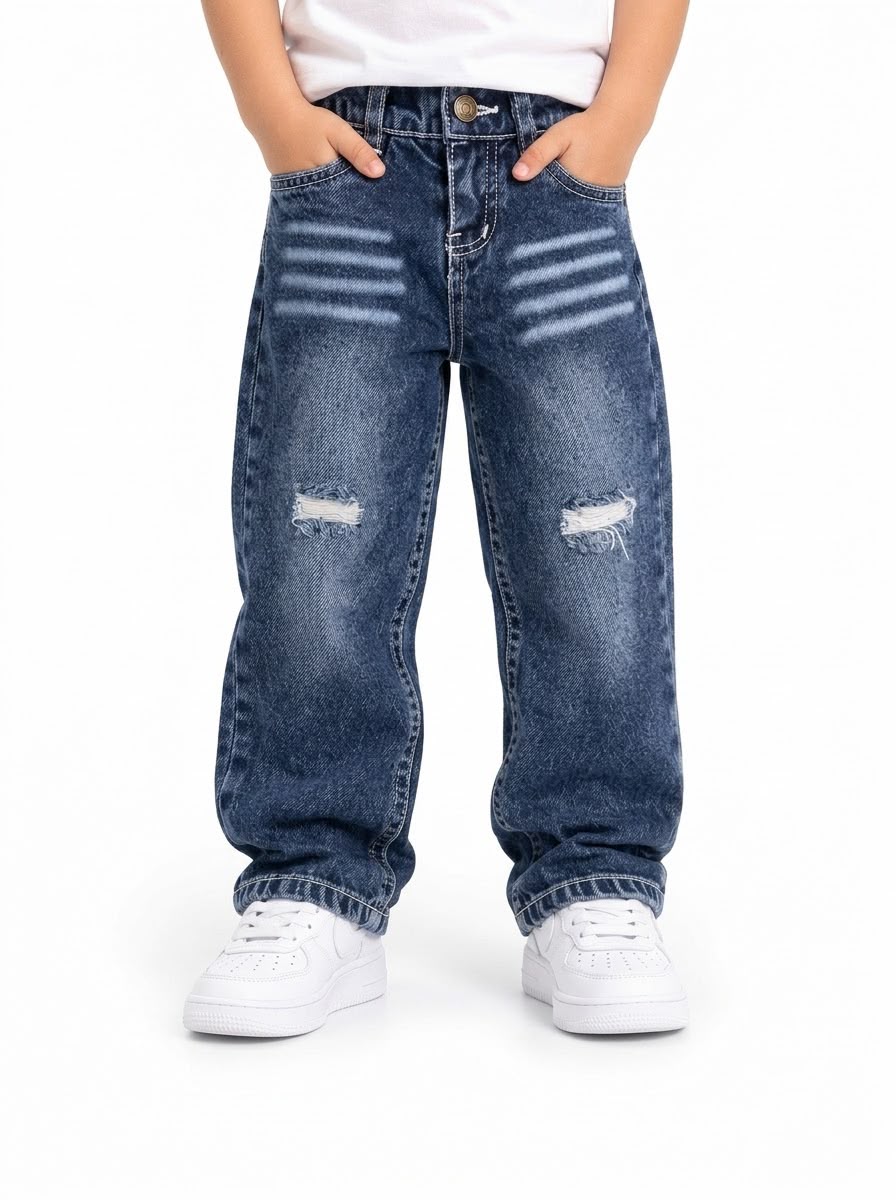 Boys Dark Cut-Out Wide-Leg Jeans
