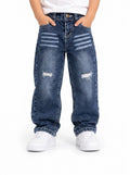 Boys Dark Cut-Out Wide-Leg Jeans