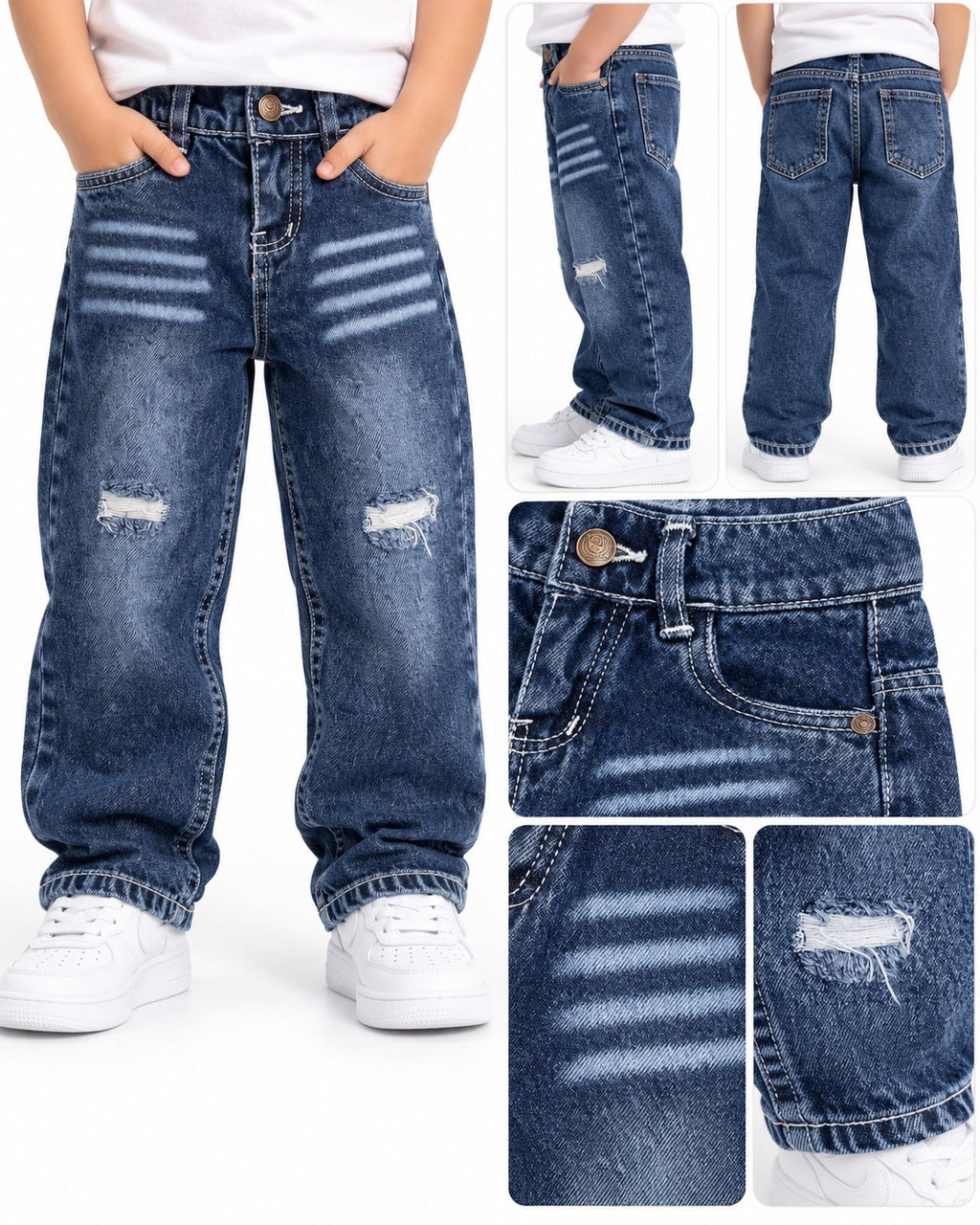 Boys Dark Cut-Out Wide-Leg Jeans