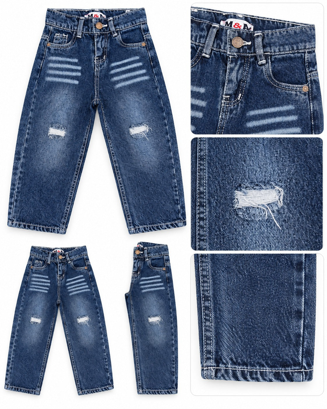 Boys Dark Cut-Out Wide-Leg Jeans